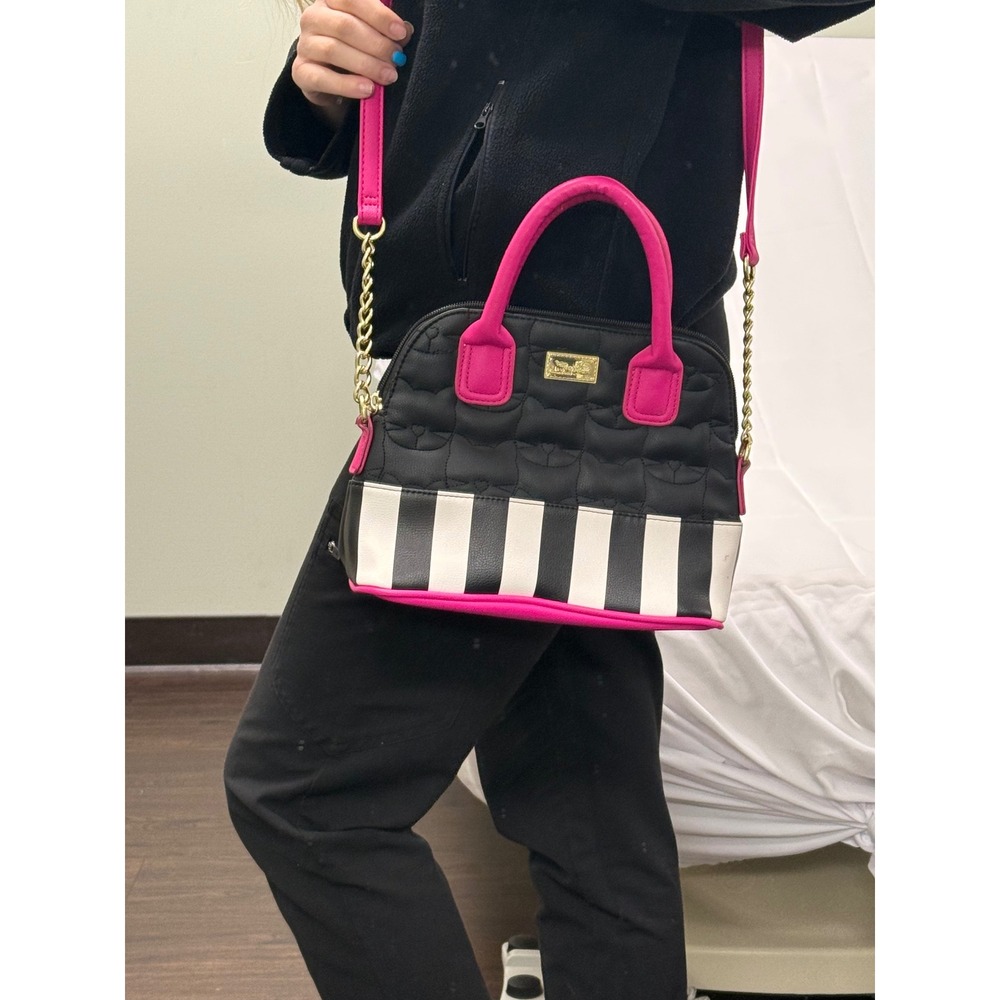 Luv Betsey by Betsey Johnson Quilted Cat Face Dome Satchel - Black/White - Picture 8 of 8